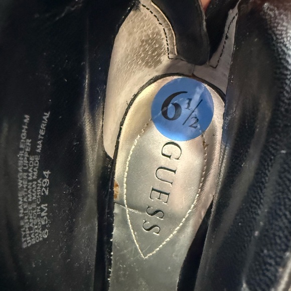 GUESS Women's "Ashleigh" Black Leather Peeptoe Booties with Stiletto Heel-6.5 - Picture 10 of 11